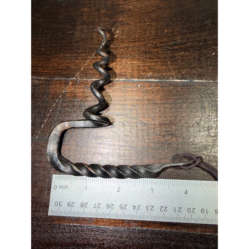 Hand Forged Wrought Iron Corkscrew Twisted Handle Rustic Wine Opener - Picture 3 of 5